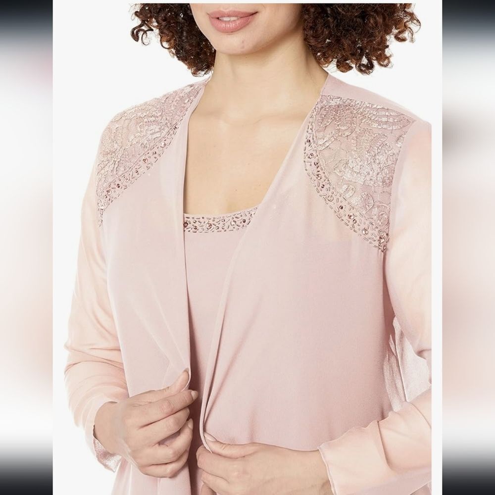 Retro Elegant Pale Pink Open Front Sequin Beaded Sheer Jacket